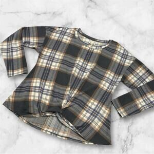 Soft Flannel Plaid Twist Front Pullover Top Boutique Brand Junior Size XL